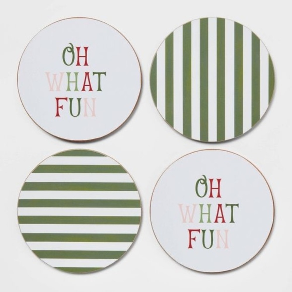 Cork Oh What Fun Coasters 4 pack nwt